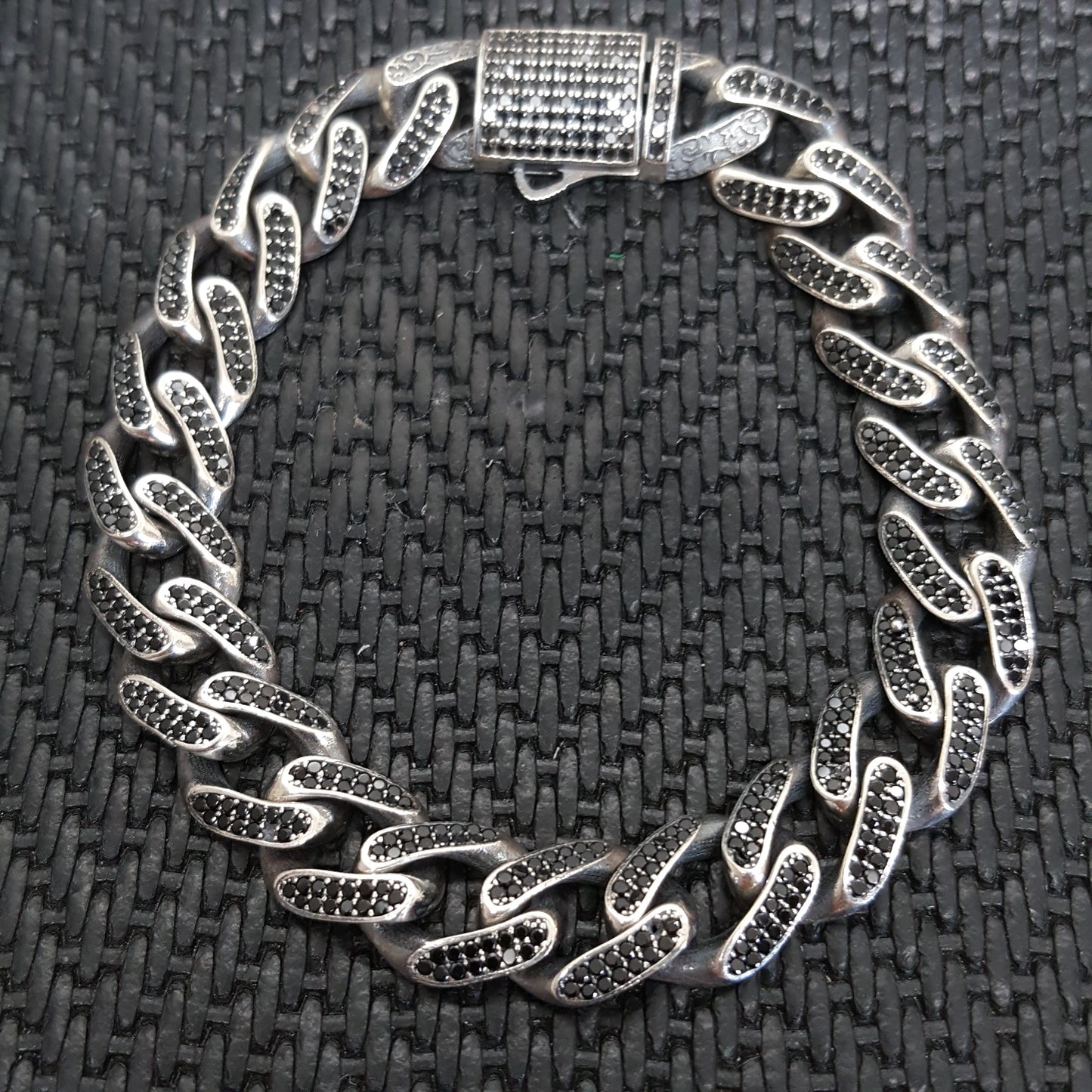 Cuban Link Handmade Black Zircon Men Bracelet 925K Sterling Silver Jewellery