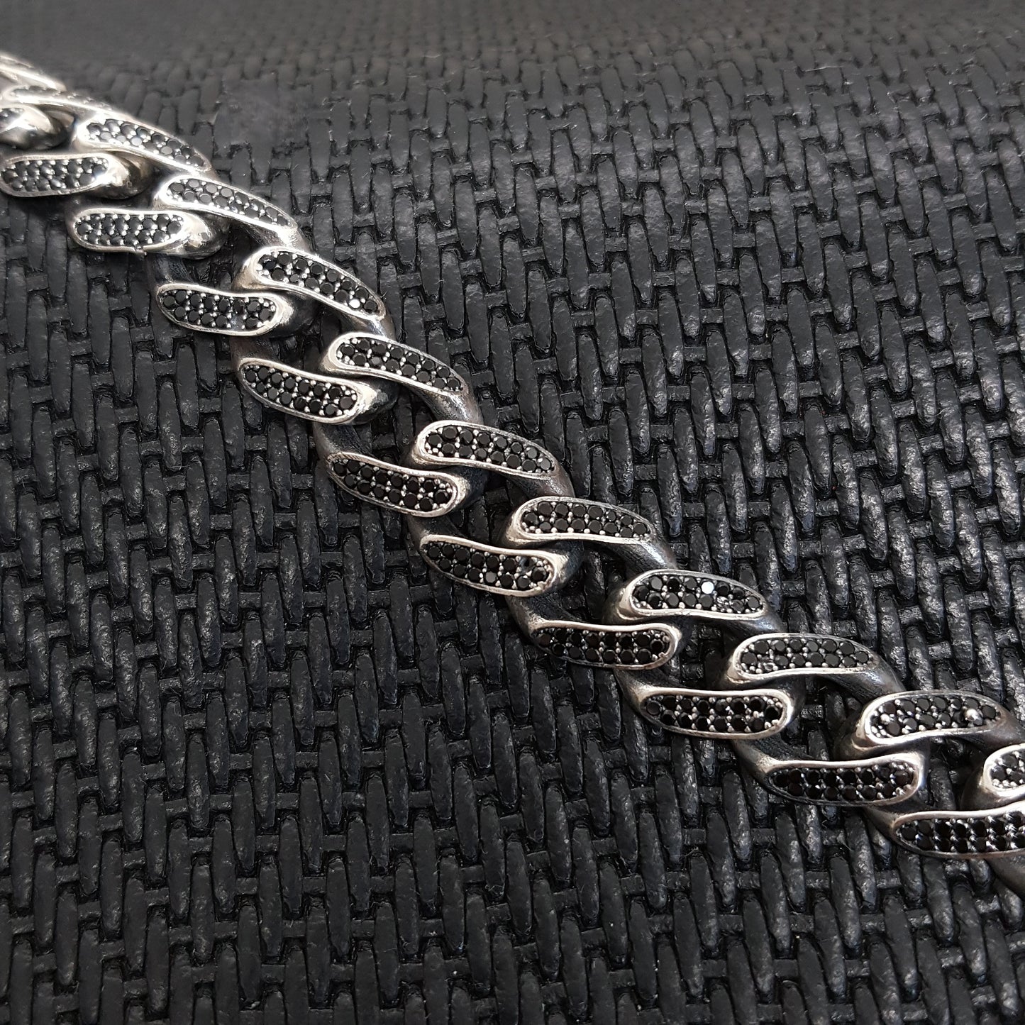 Cuban Link Handmade Black Zircon Men Bracelet 925K Sterling Silver Jewellery