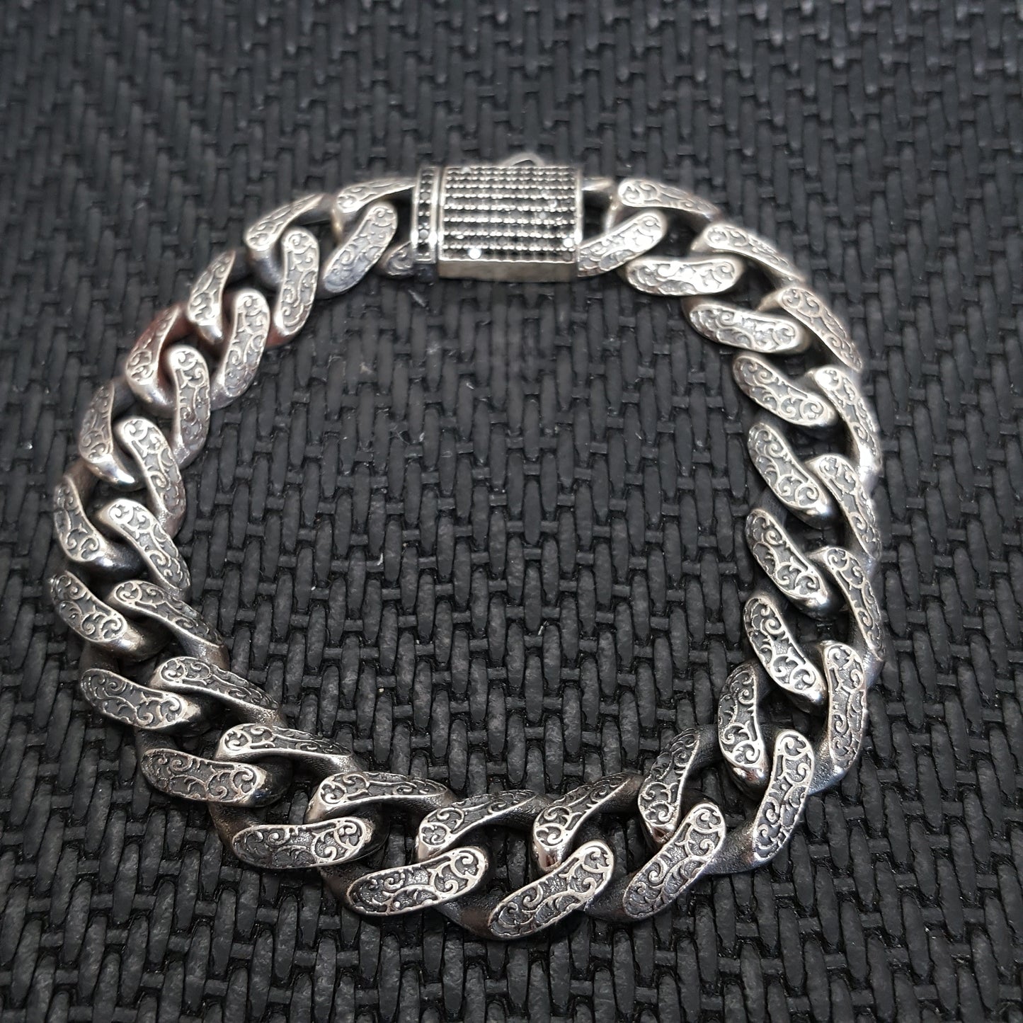 Cuban Link Embroidered Handmade Men Bracelet 925K Sterling Silver Jewellery