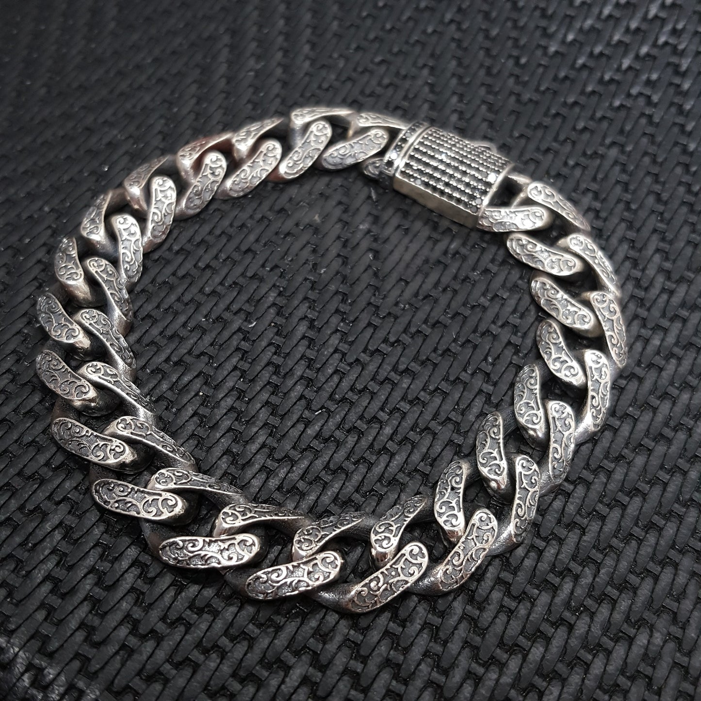 Cuban Link Embroidered Handmade Men Bracelet 925K Sterling Silver Jewellery