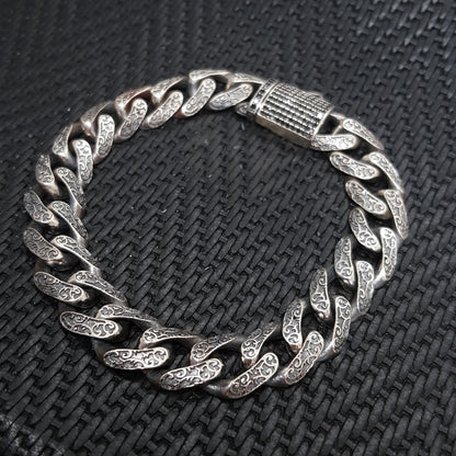 Cuban Link Embroidered Handmade Men Bracelet 925K Sterling Silver Jewellery