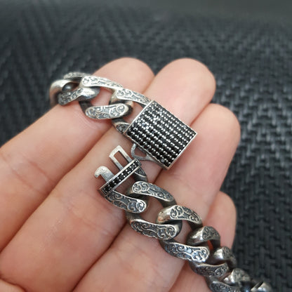 Cuban Link Embroidered Handmade Men Bracelet 925K Sterling Silver Jewellery