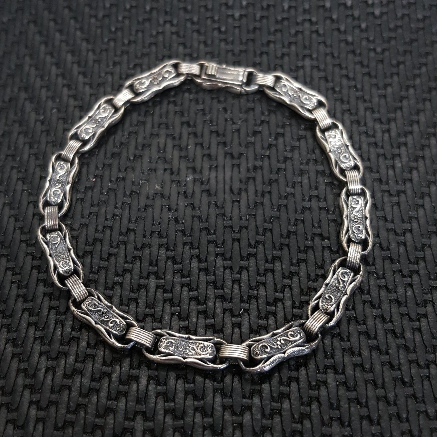 Embroidered Handmade Men Bracelet 925K Sterling Silver Etnic Vintage Jewellery