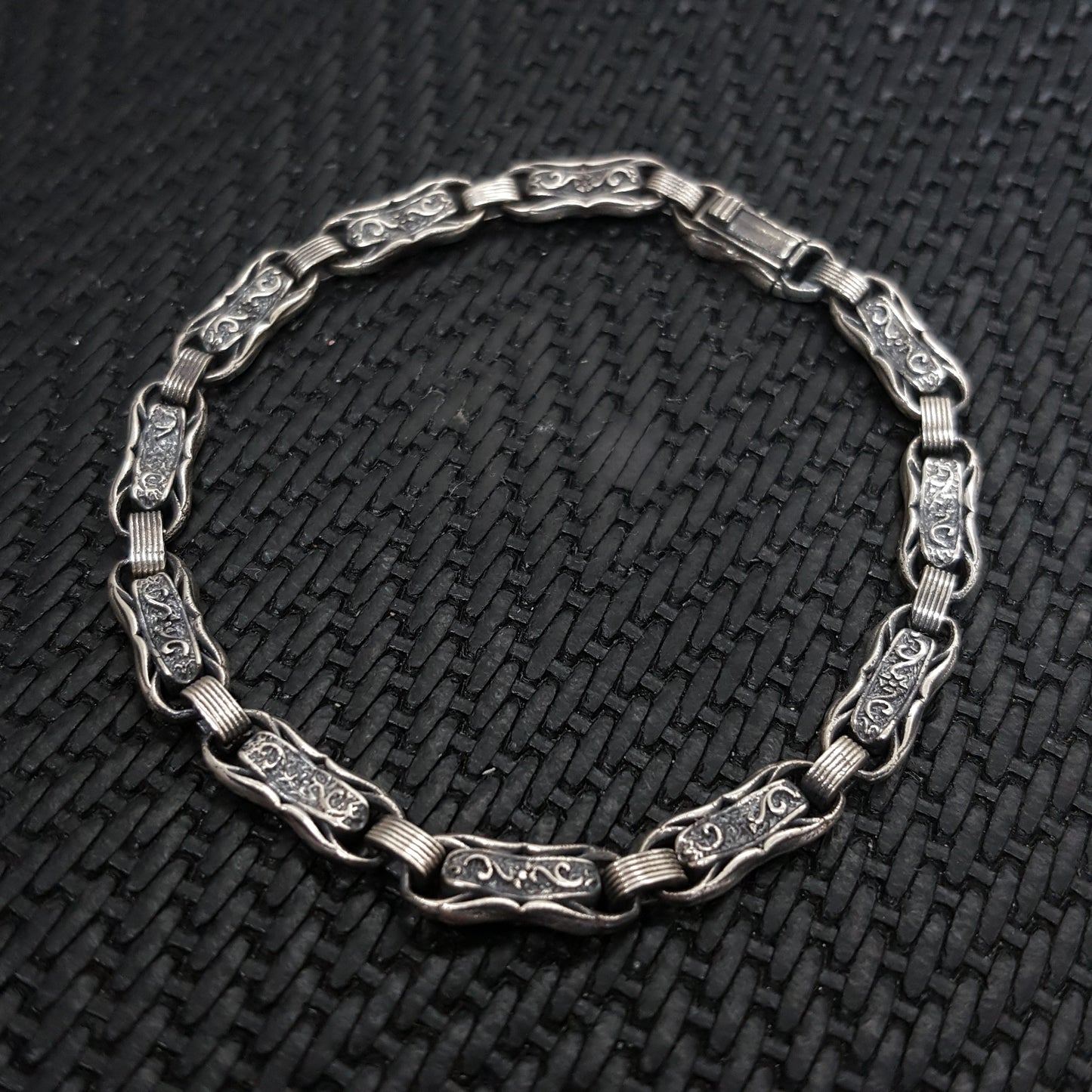 Embroidered Handmade Men Bracelet 925K Sterling Silver Etnic Vintage Jewellery