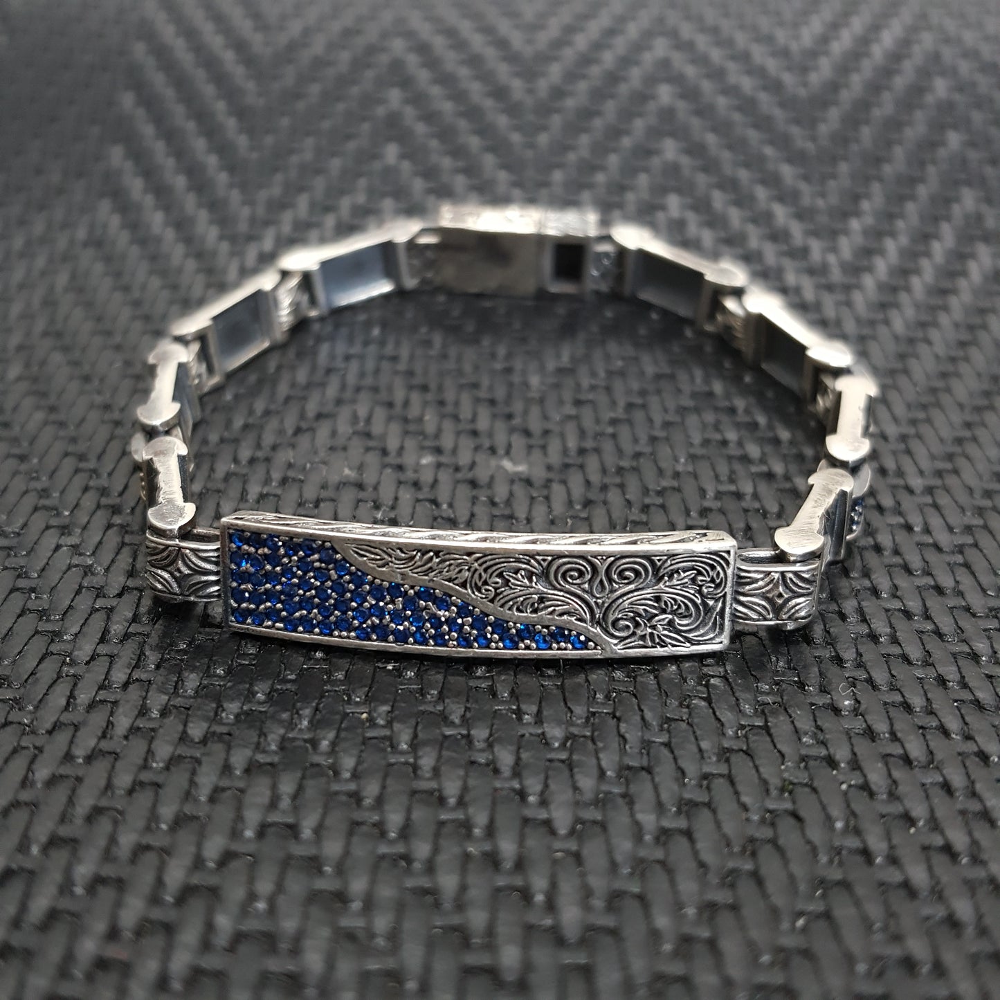 Embroidered Handmade Men Bracelet 925K Sterling Silver Etnic Vintage Jewellery