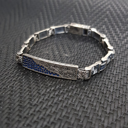 Embroidered Handmade Men Bracelet 925K Sterling Silver Etnic Vintage Jewellery