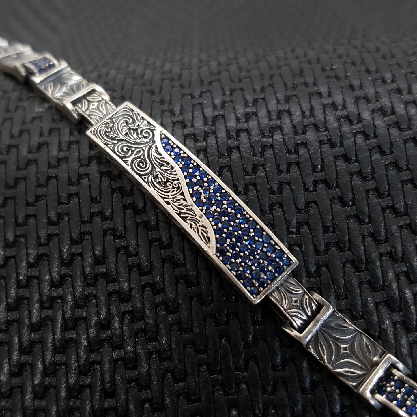 Embroidered Handmade Men Bracelet 925K Sterling Silver Etnic Vintage Jewellery