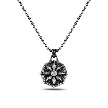 925 Sterling Silver Compass Oxidized Necklace