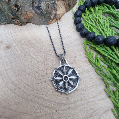 925 Sterling Silver Compass Oxidized Necklace