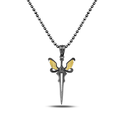 925 Sterling Silver Angel Sword Oxidized Necklace