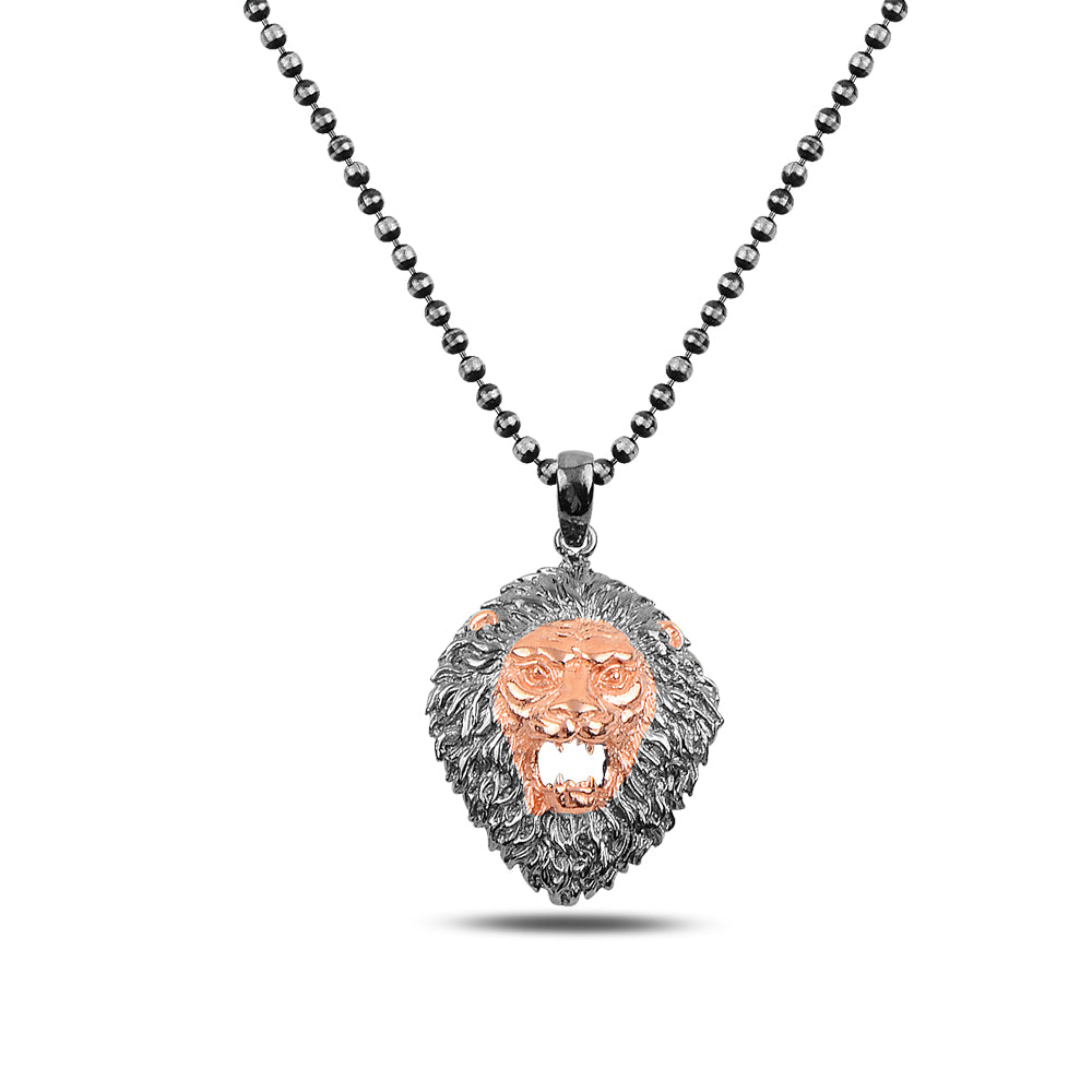 925 Sterling Silver Lion Head Oxidized Necklace