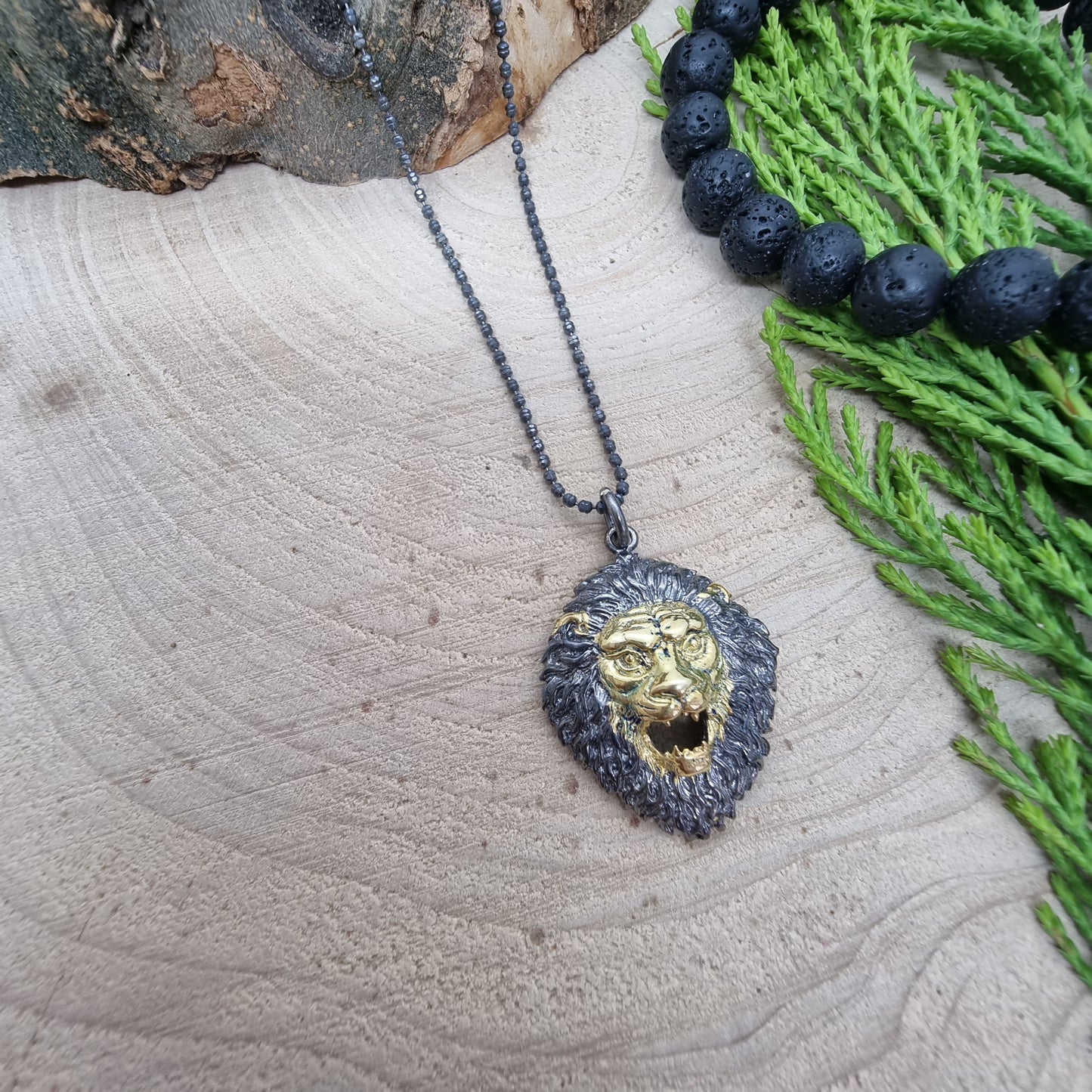 925 Sterling Silver Lion Head Oxidized Necklace