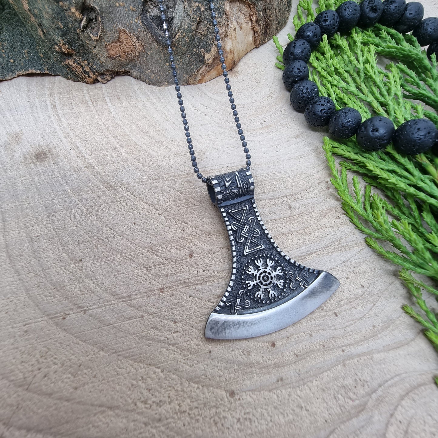 925 Sterling Silver Gray Ax Oxidized Necklace