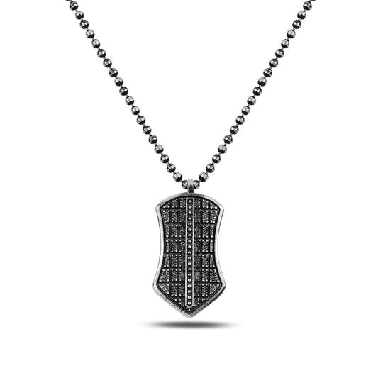 925 Sterling Silver Gray Shield Necklace