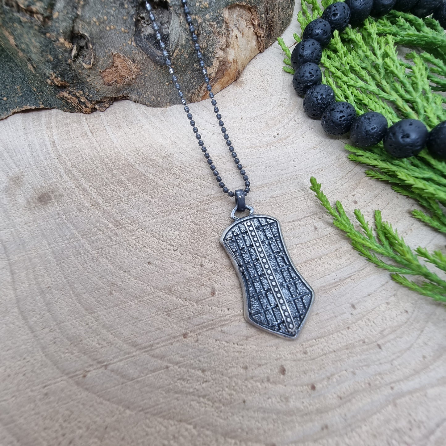 925 Sterling Silver Gray Shield Necklace