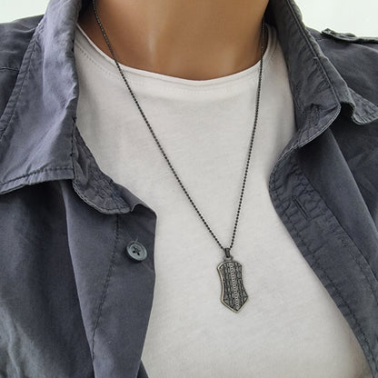 925 Sterling Silver Gray Shield Necklace