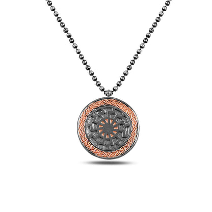 925 Sterling Silver Rose Round Oxidized Necklace