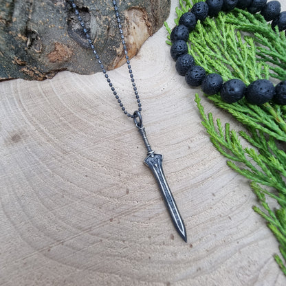 925 Sterling Silver Sword Oxidized Necklace