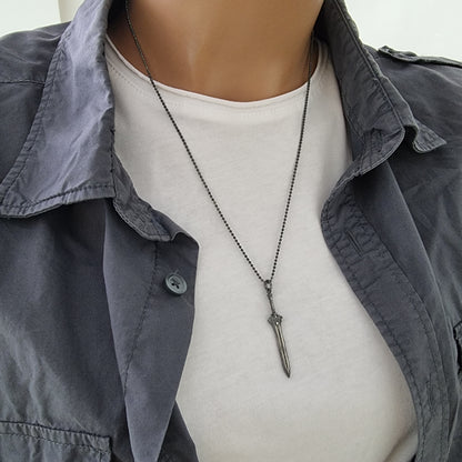 925 Sterling Silver Sword Oxidized Necklace