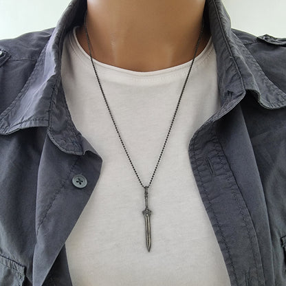 925 Sterling Silver Sword Oxidized Necklace