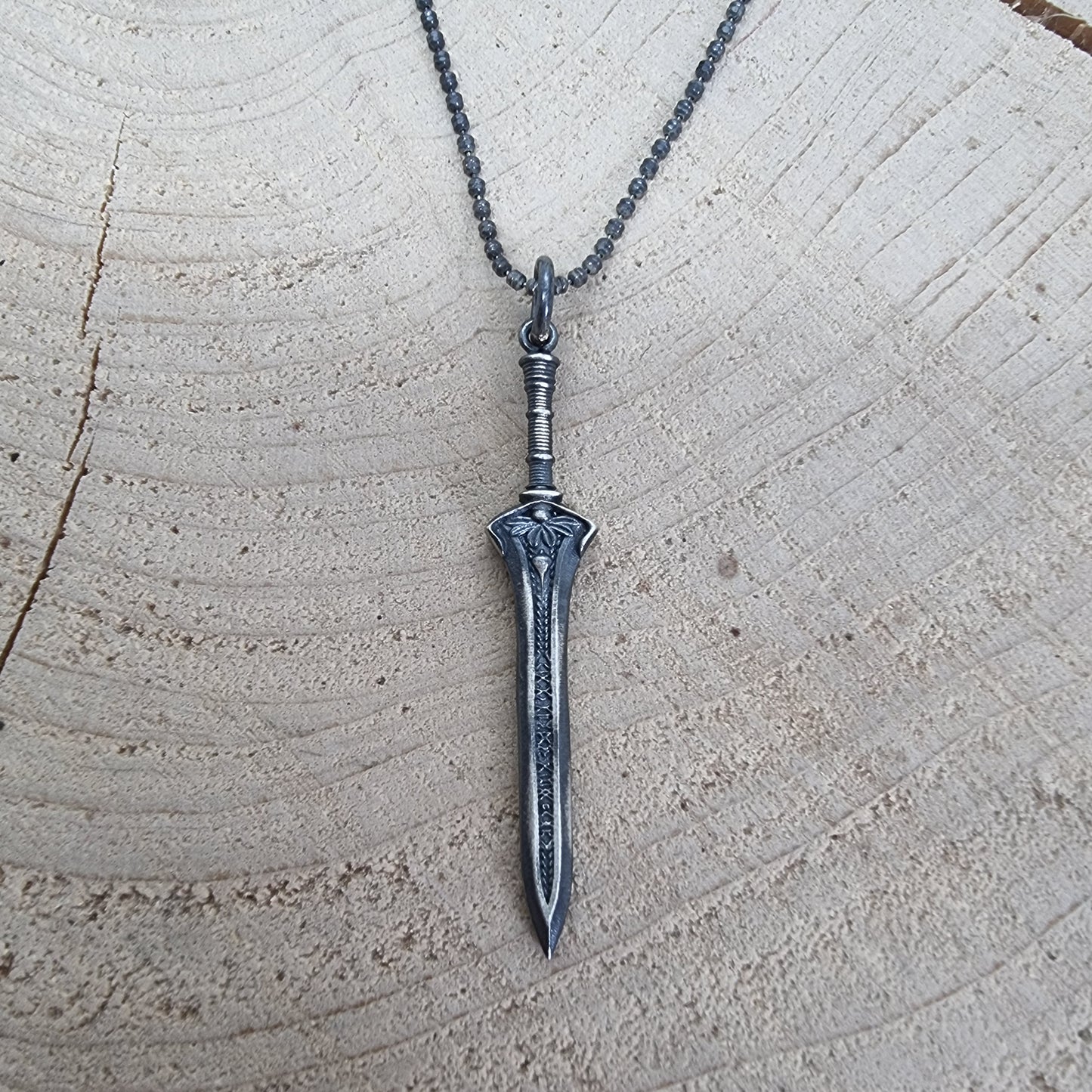 925 Sterling Silver Sword Oxidized Necklace