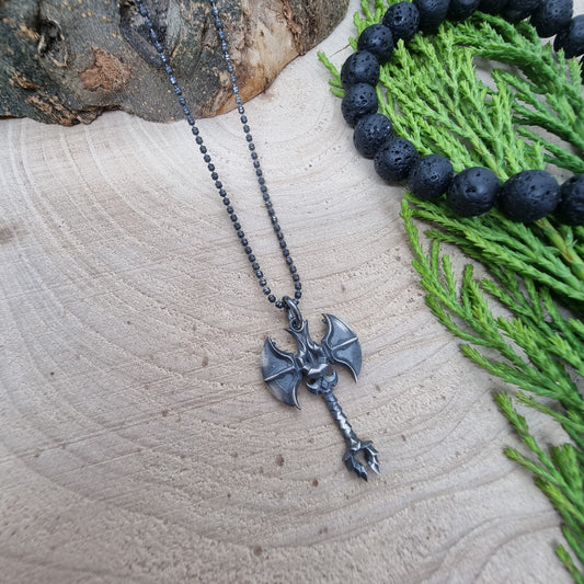 925 Sterling Silver Oxidized Warrior Broad Axe Necklace