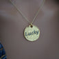 925 Sterling Silver Lucky Written Madallion Women Necklace