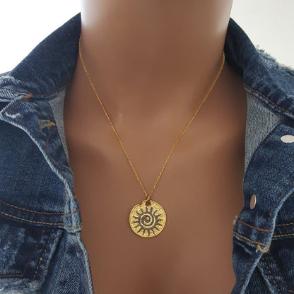 925 Sterling Silver Antique Sun Medallion Zircon Stone Women Necklace