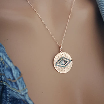 925 Sterling Silver Antique Eye of Providence Coin Necklace