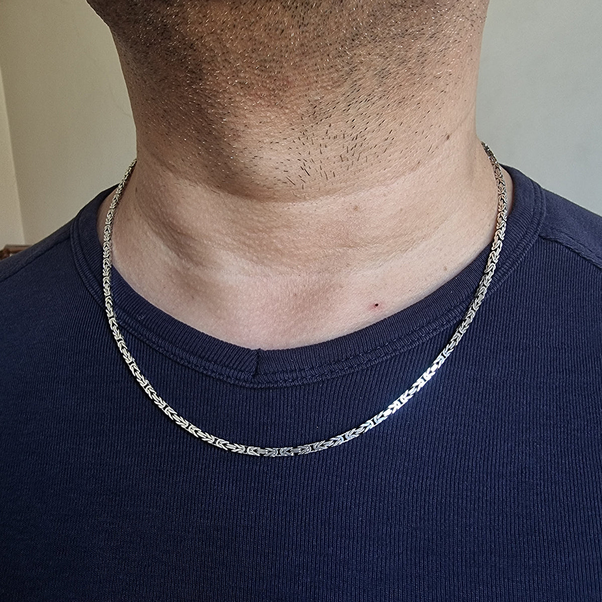 925 Sterling Silver Byzantine Chain Men Necklace