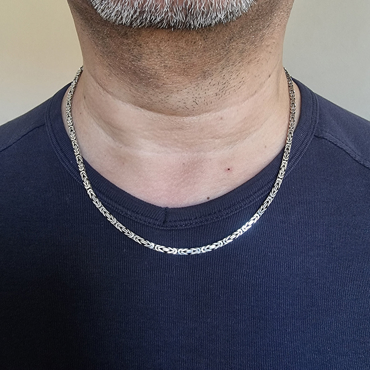 925 Sterling Silver Byzantine Chain Men Necklace