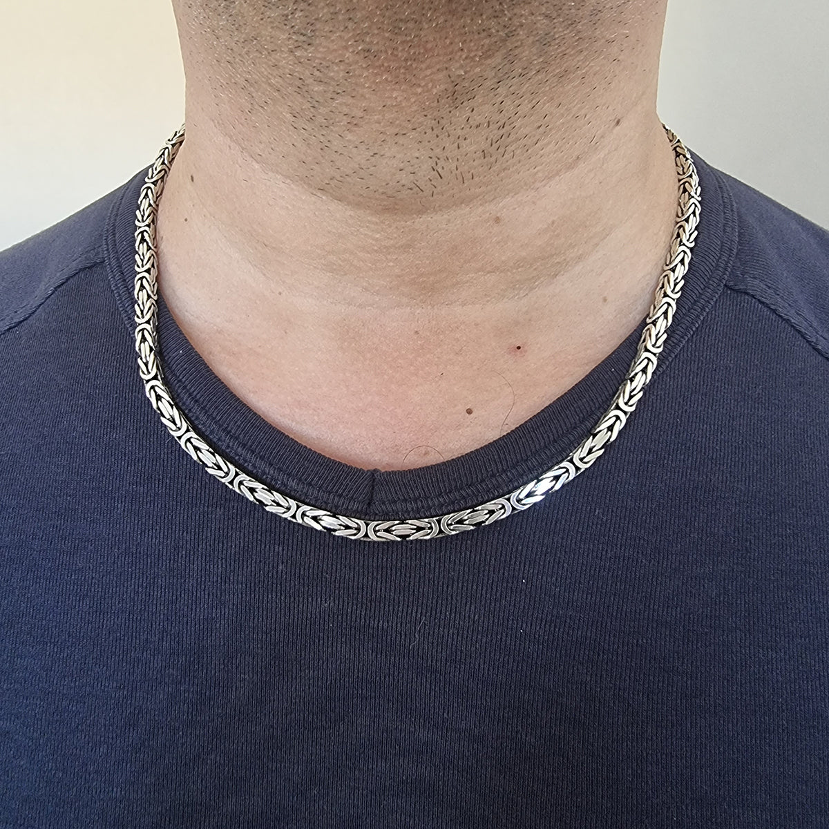 925 Sterling Silver Byzantine Chain Men Necklace