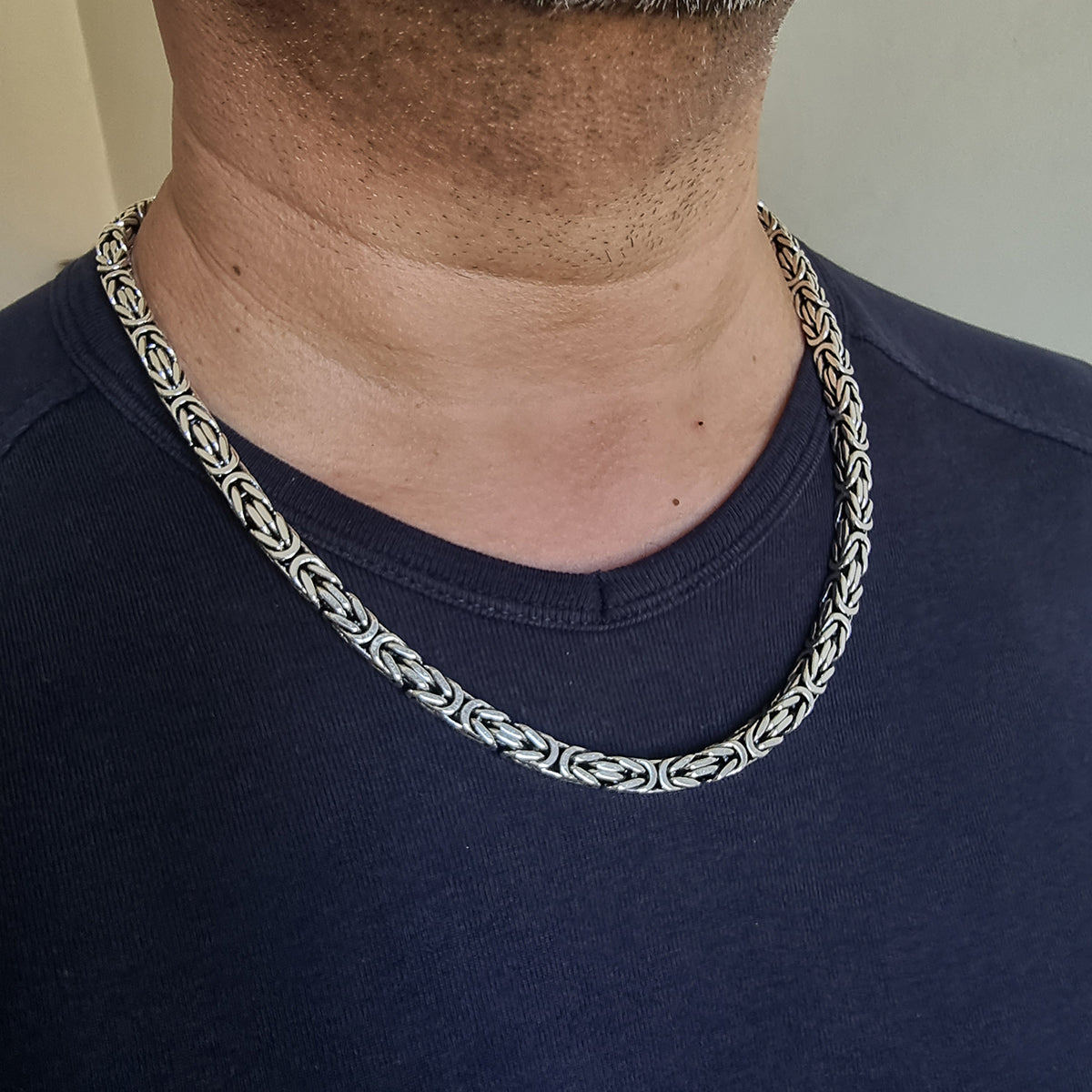 925 Sterling Silver Byzantine Chain Men Necklace