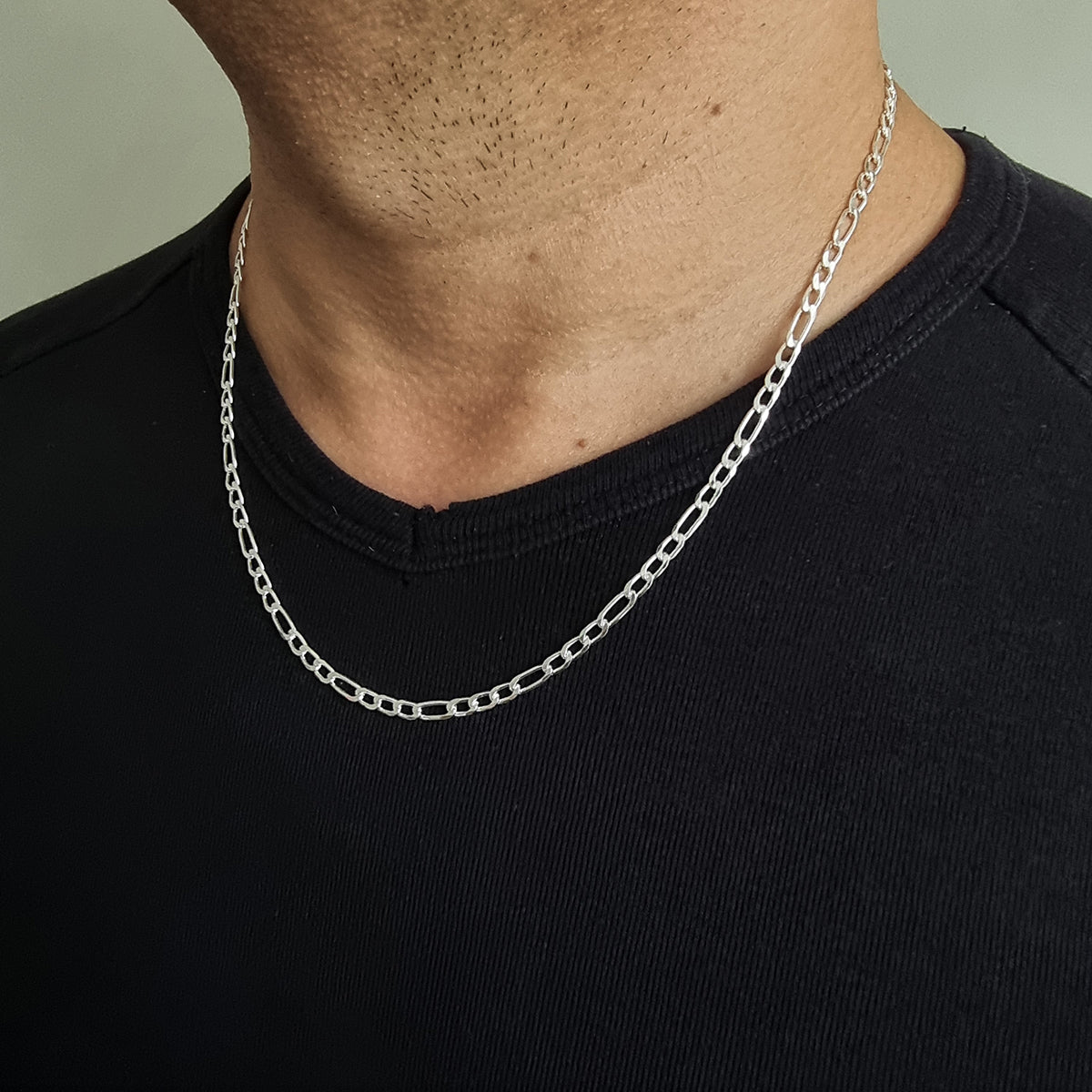 925K Sterling Silver Figaro Chain Men Necklace