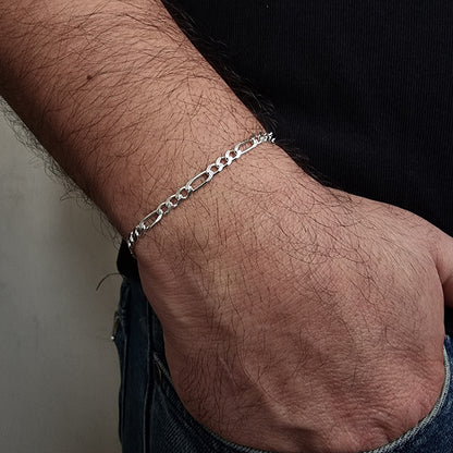 925K Sterling Silver Figaro Chain Men Bracelet