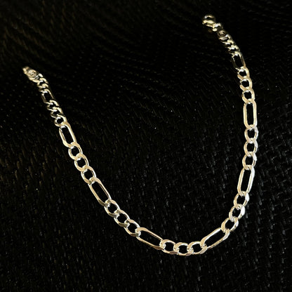 925K Sterling Silver Figaro Chain Men Bracelet