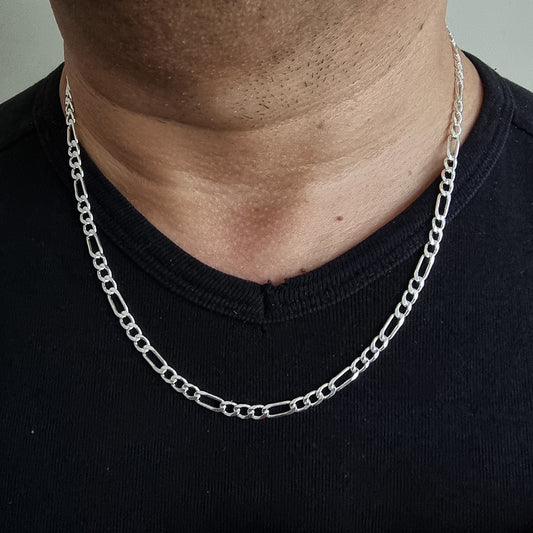 925K Sterling Silver Figaro Chain Men Necklace