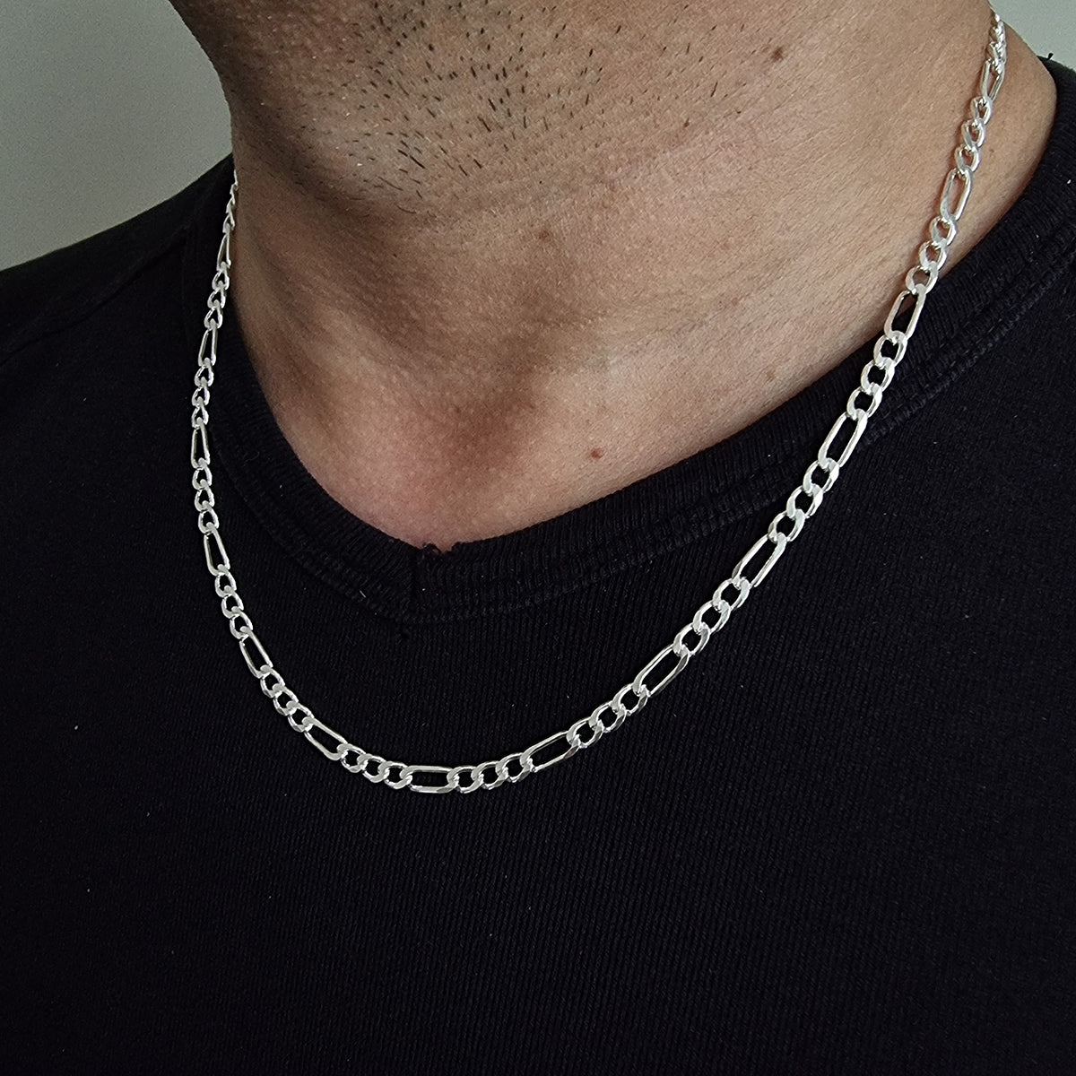 925K Sterling Silver Figaro Chain Men Necklace