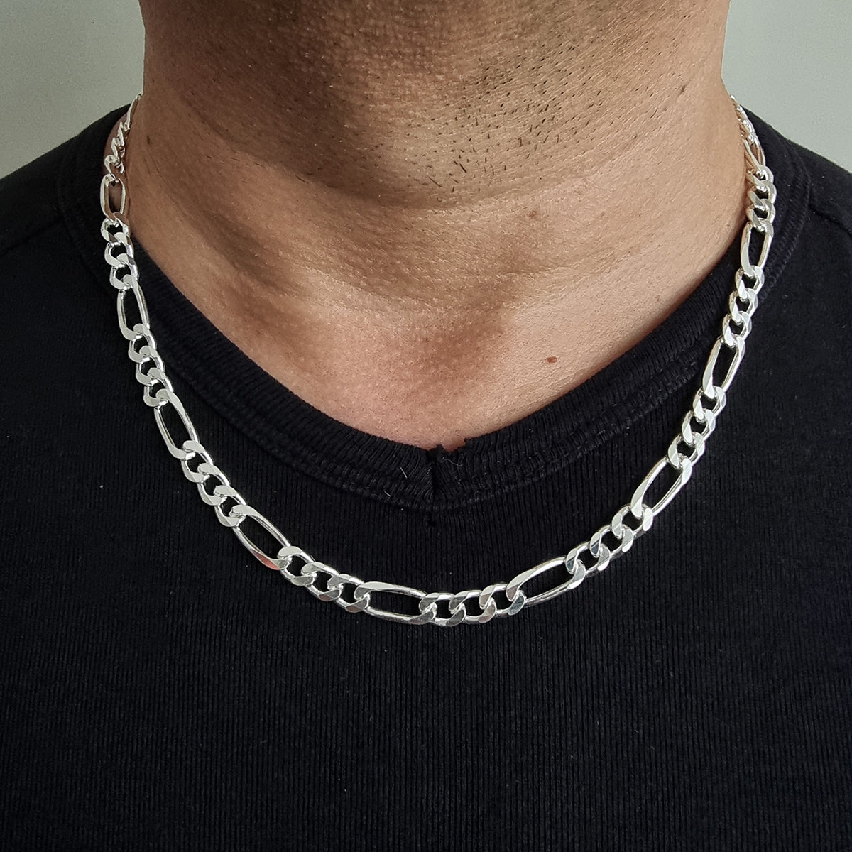 925K Sterling Silver Figaro Chain Men Necklace