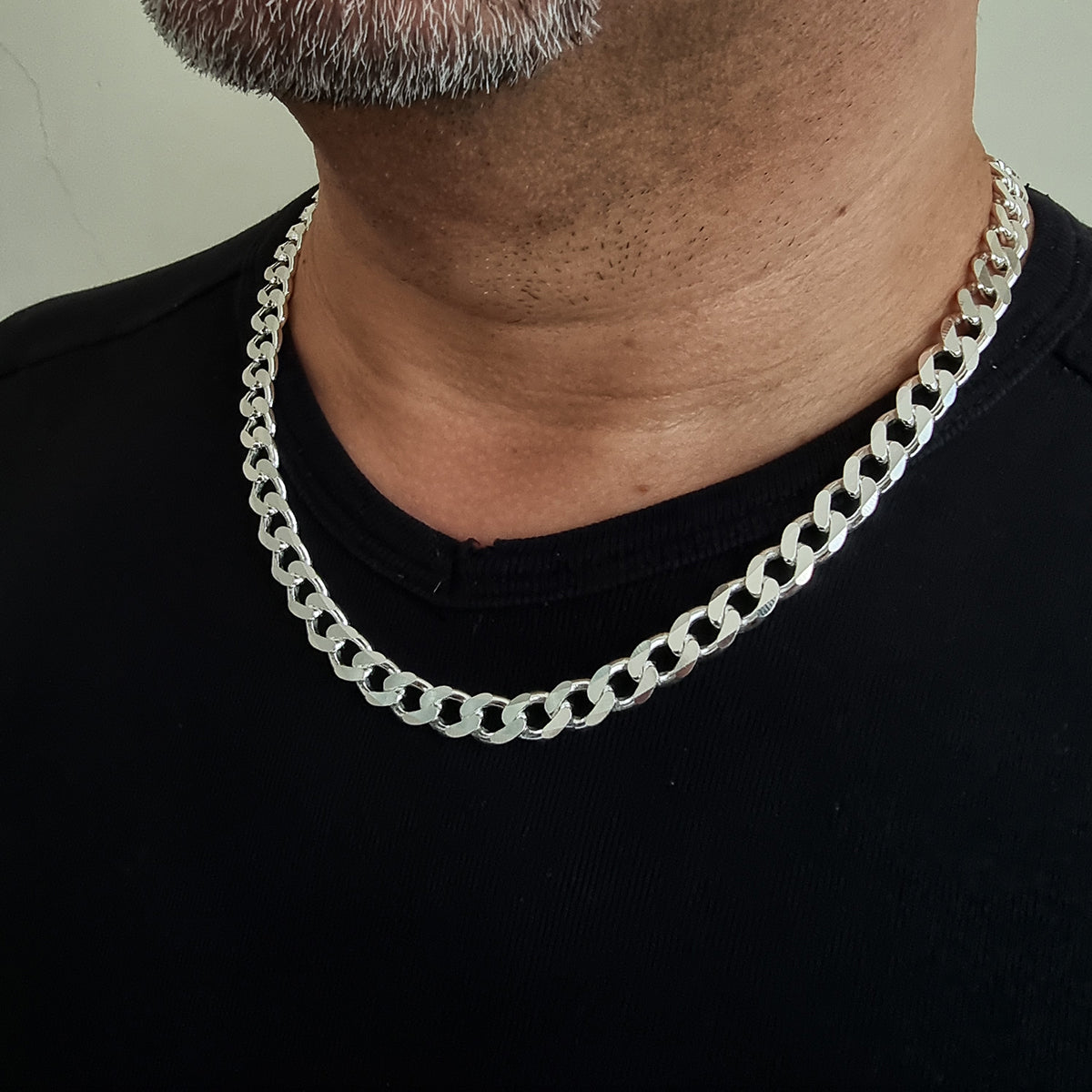 925K Sterling Silver 9mm Sparse Curb Chain Men Necklace