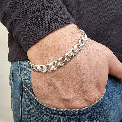 925K Sterling Silver 9mm Sparse Curb Chain Men Bracelet