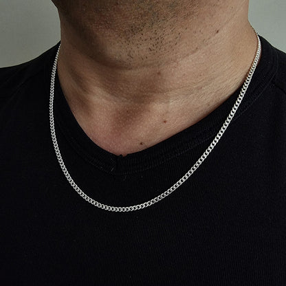 925 Sterling Silver Tight Curb Chain Men Necklace