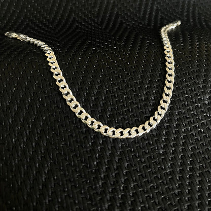 925K Sterling Silver Tight Curb Chain Men Bracelet