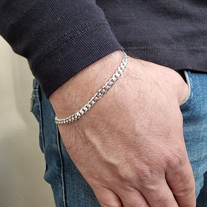 925K Sterling Silver Tight Curb Chain Men Bracelet