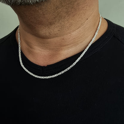 925K Sterling Silver Square Byzantine Chain Men Necklace