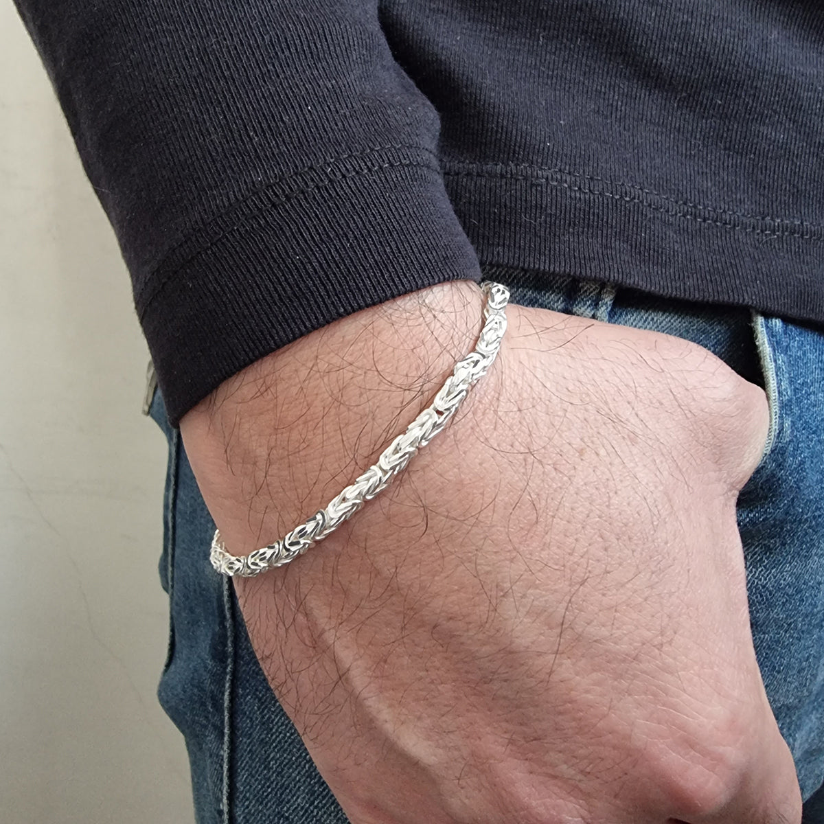 925K Sterling Silver Byzantine Chain Men Bracelet