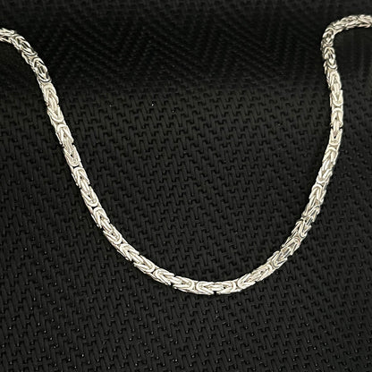 925K Sterling Silver Square Byzantine Chain Men Necklace