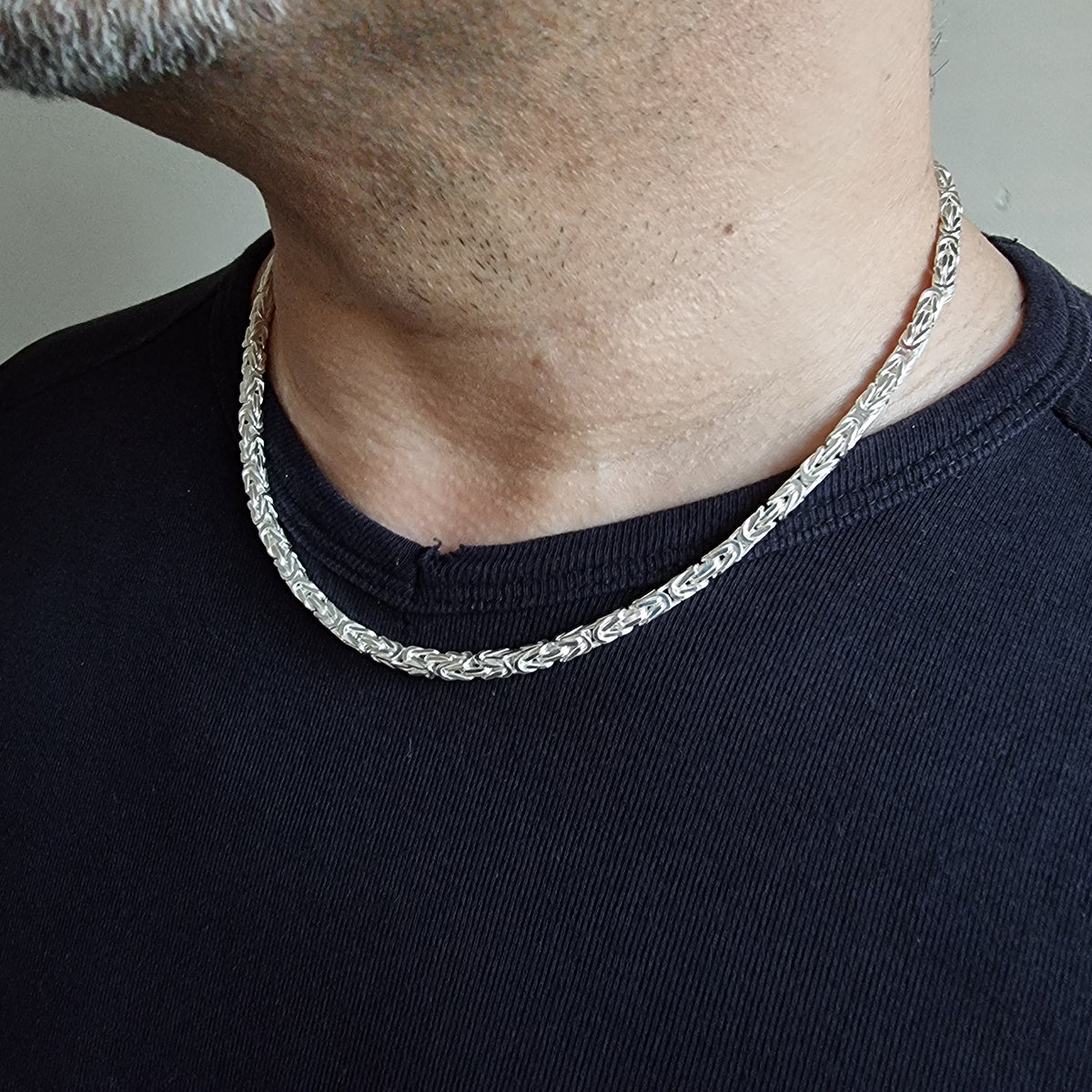 925K Sterling Silver Square Byzantine Chain Men Necklace