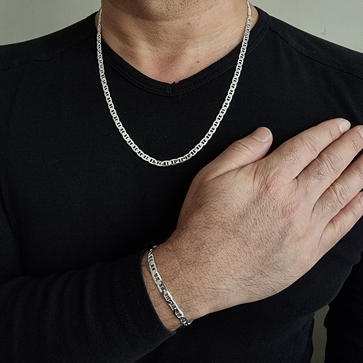 925K Sterling Silver Forsa Marinar Chain Men Bracelet