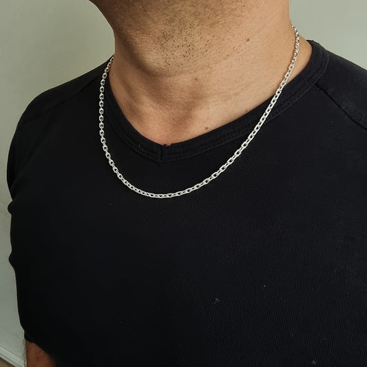 925K Sterling Silver 4 mm Oval Rolo Chain Necklace